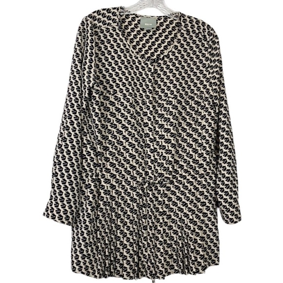 Anthropologie Maeve Selva Blouse S Black Tan Bird Print Button Pleated - Picture 1 of 16